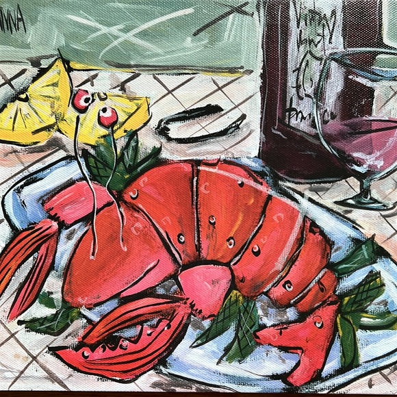 JOANNA Art 20" x 16" Lobster Seafood on Plate Canvas Ready to Hang - Picture 5 of 7
